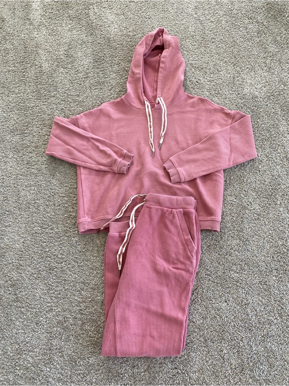 aerie Ribbed 100% cotton  Hoodie & Joggers Set - Dusty Rose Pink